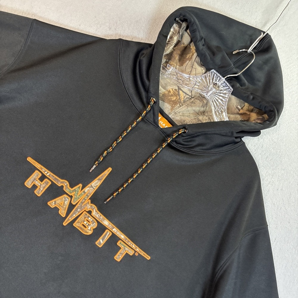 Habit Outdoor Black & Camo Pullover Hoodie Fleece Lined Size XL